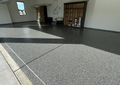 A Grey garage floor coating done professionally by Higgins Coatings