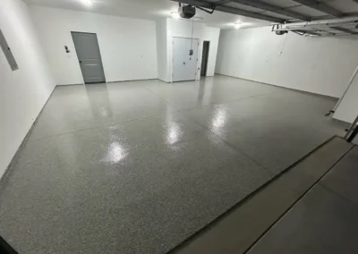 A Grey garage floor coating done professionally by Higgins Coatings
